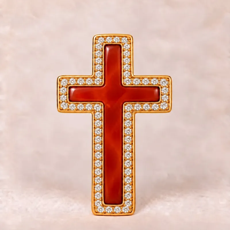 Kreuz Anhänger mit Karneol als Hauptstein