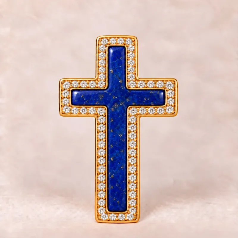 Kreuz Anhänger mit Lapislazuli als Hauptstein
