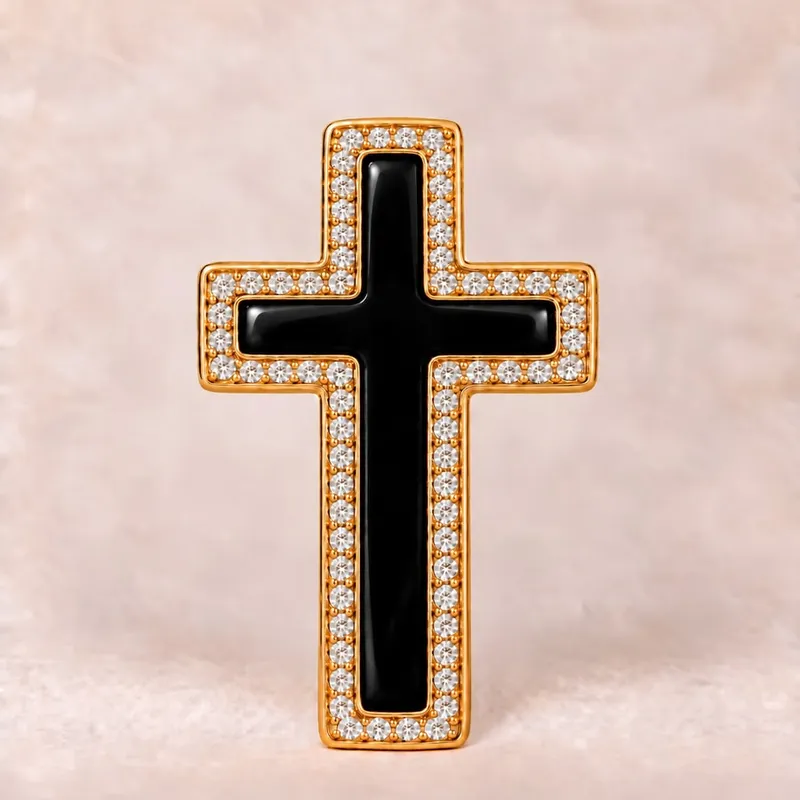 Kreuz Anhänger mit Onyx als Hauptstein