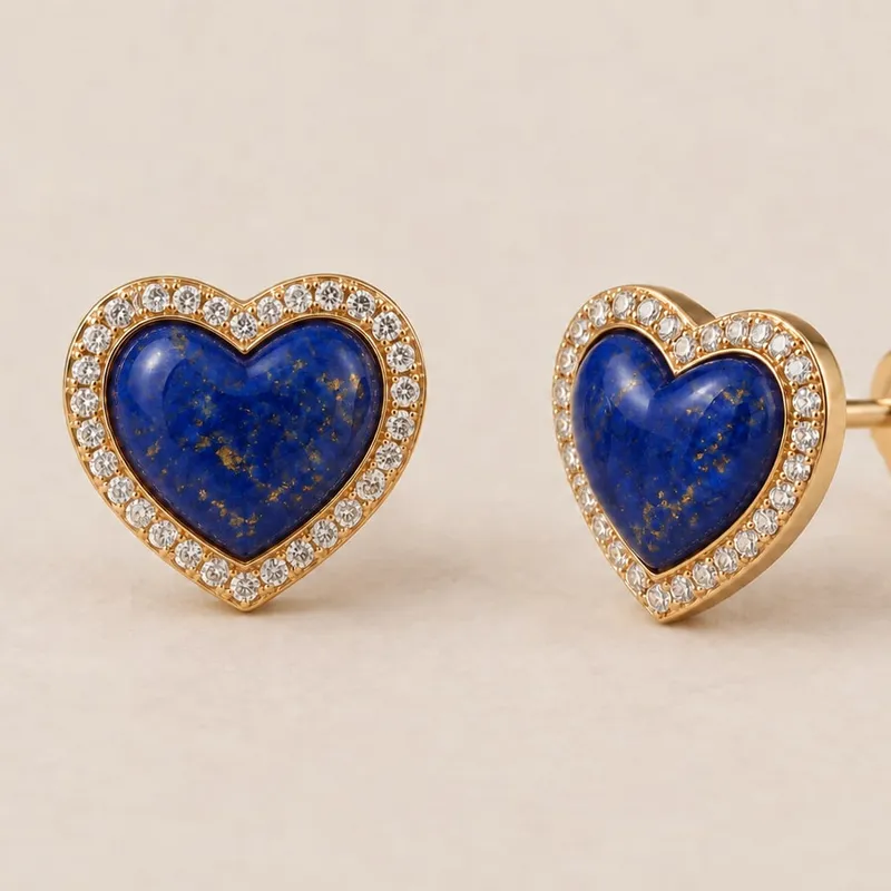 Herz Ohrstecker mit Lapislazuli als Hauptstein