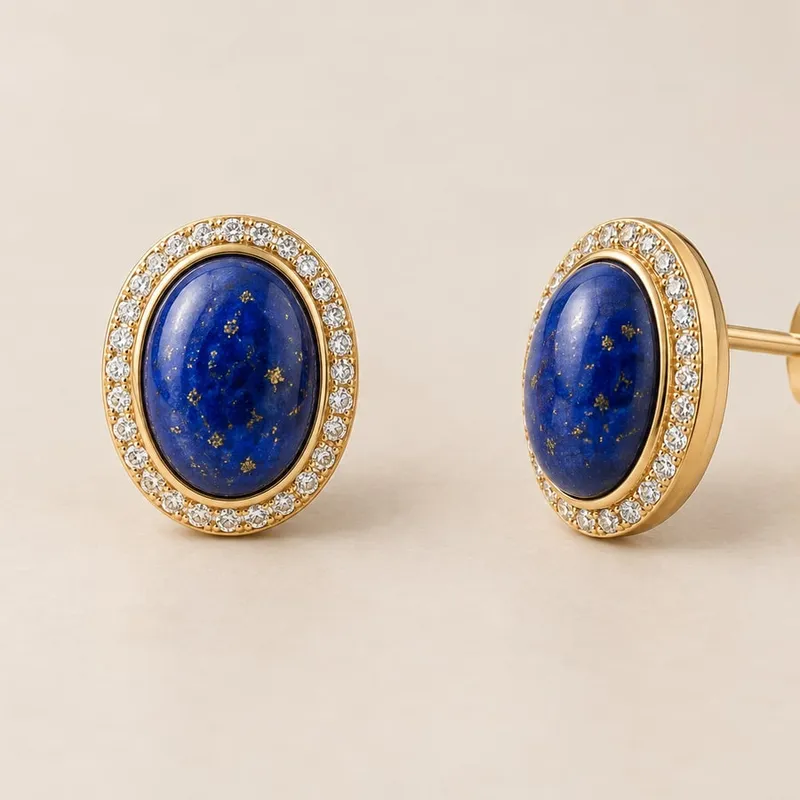 Ovale Ohrstecker mit Lapislazuli als Hauptstein